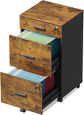 DEVAISE 3 Drawer Rolling File Cabinet with Lock, Wood Filing Cabinet fits Letter / A4 Size for Home Office, Rustic Brown