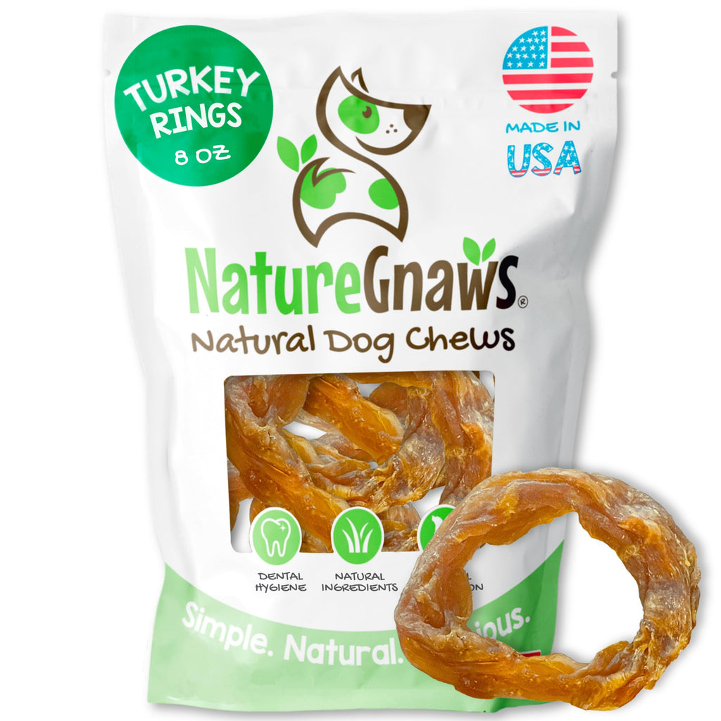 Nature Gnaws USA Turkey Tendon Rings for Dogs (8oz) - Delicious Grain Free Reward Snack for Small, Medium & Large Breeds - Premium Natural Dog Chew Treats