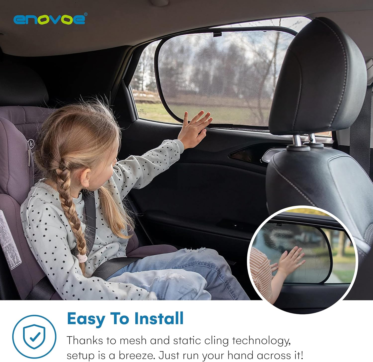 Enovoe Car Window Shades for Baby (4 Pack) - 21"x14" - Sun Shade Blocker, Cling - Glare Shield and UV Rays Protection for Your Child - Side Windows Screens for SUV- Mesh Window Shades for Car Baby