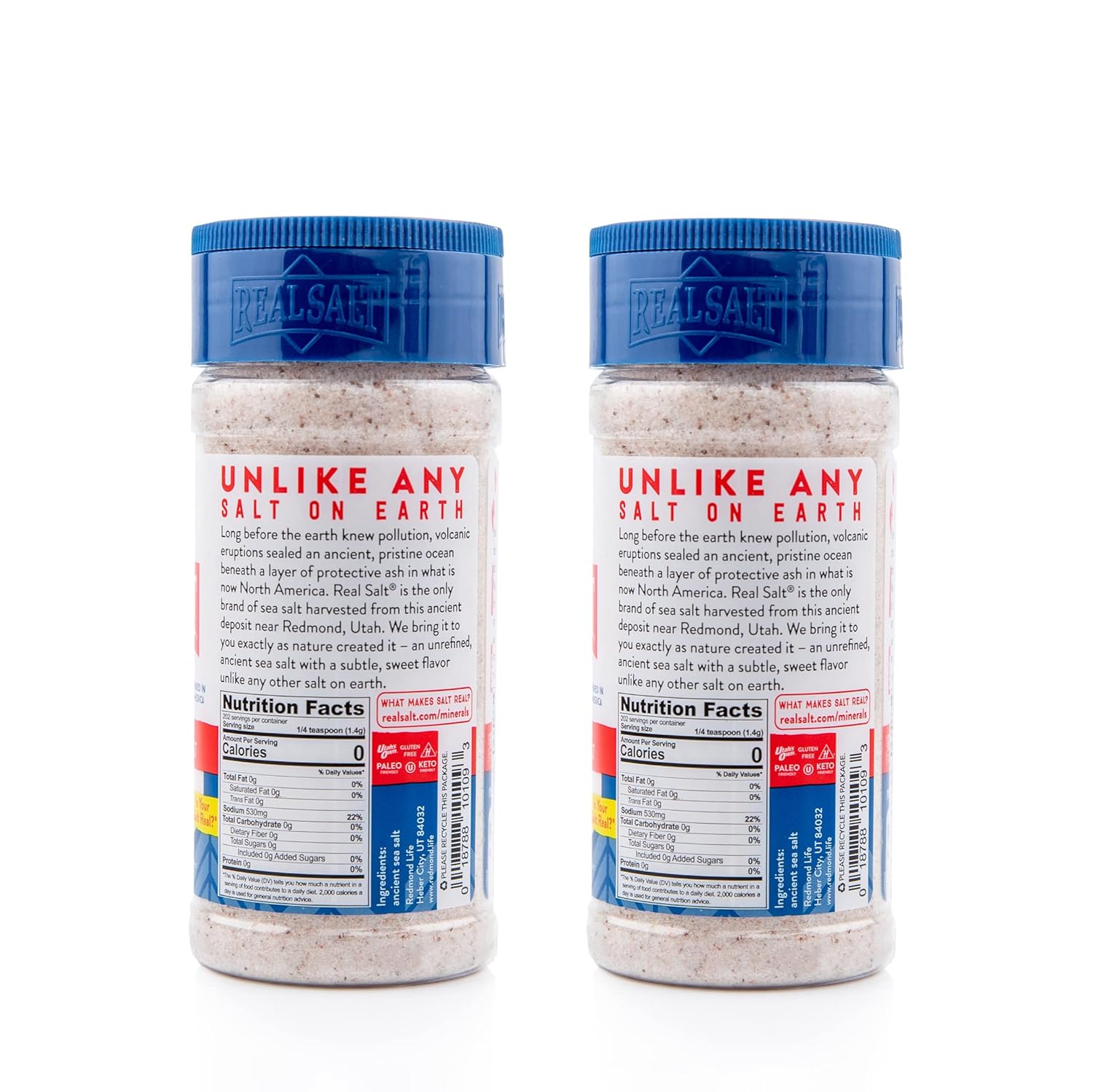 Redmond Real Sea Salt - Natural Unrefined Gluten Free Fine, 10 Ounce Shaker (2 Pack)