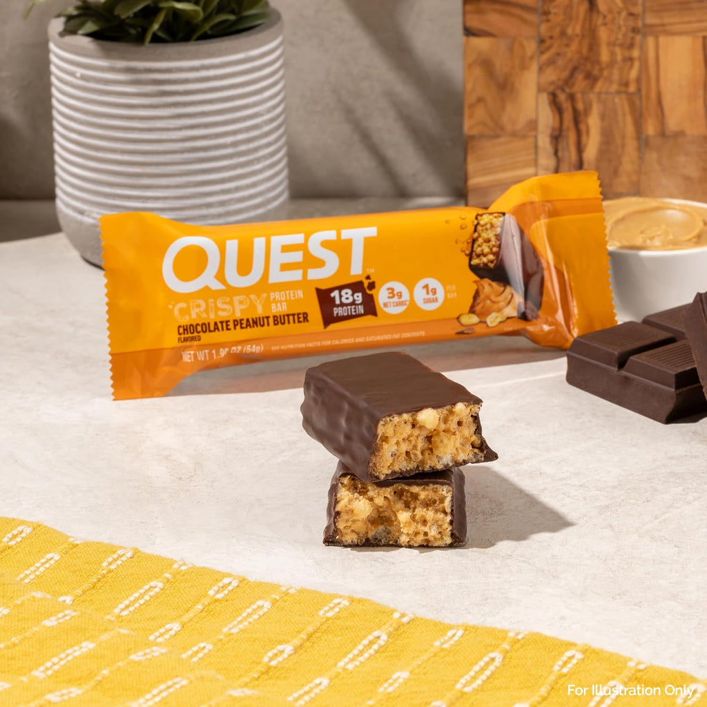 Quest Nutrition Crispy Chocolate Peanut Butter Hero Protein Bar, 18g Protein, 1g Sugar, 3g Net Carb, Gluten Free Protein Snack, Keto Friendly, 12 Count