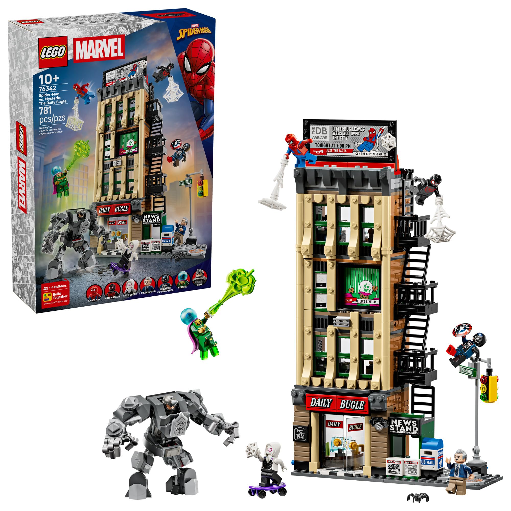 LEGO Marvel Spider-Man vs. Mysterio: The Daily Bugle Building Toy - Pretend Play Set with 7 Minifigures & Rhino Mech - Super Hero Toy for Boys & Girls, Ages 10+ - Gift Idea for Birthdays - 76342