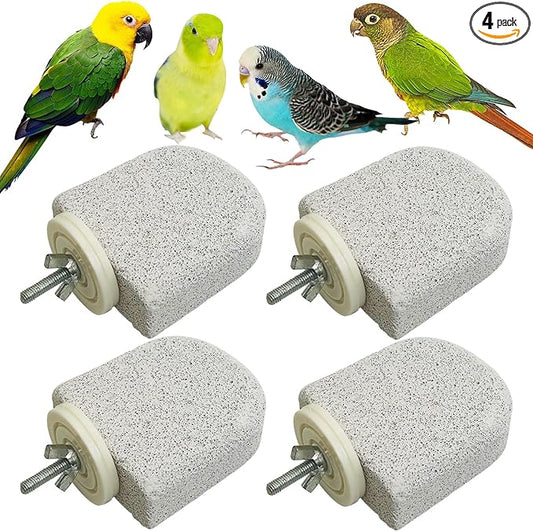 PINVNBY 4 PCS Bird Perch Stands Parrot Calcium Perch Beak Grinding Stone Foot Claws Trimmer Parakeet Platform Parrot Chewing Toys for Small Medium Cockatiel Conure Lovebird Finch