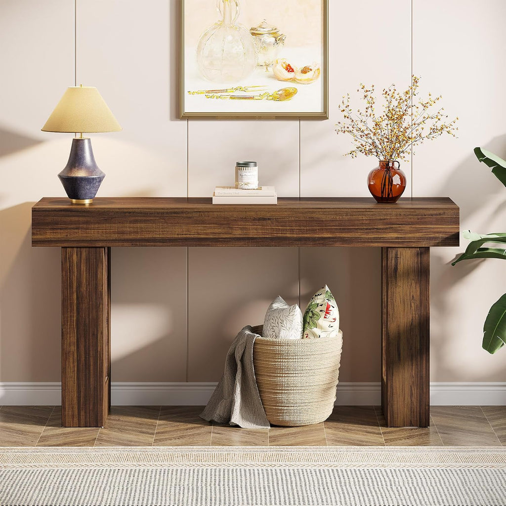 Tribesigns 63-Inch Long Console Table, Wooden Rectangular Sofa Table Behind The Couch, Farmhouse Entryway Table for Entrance, Hallway, Living Room (Rustic Brown)