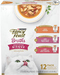Purina Fancy Feast Broth Seafood Bisque Complement Variety Pack Gourmet Grain-Free Lickable Cat Food Topper, Pack of 12, 1.4 oz. Pouches