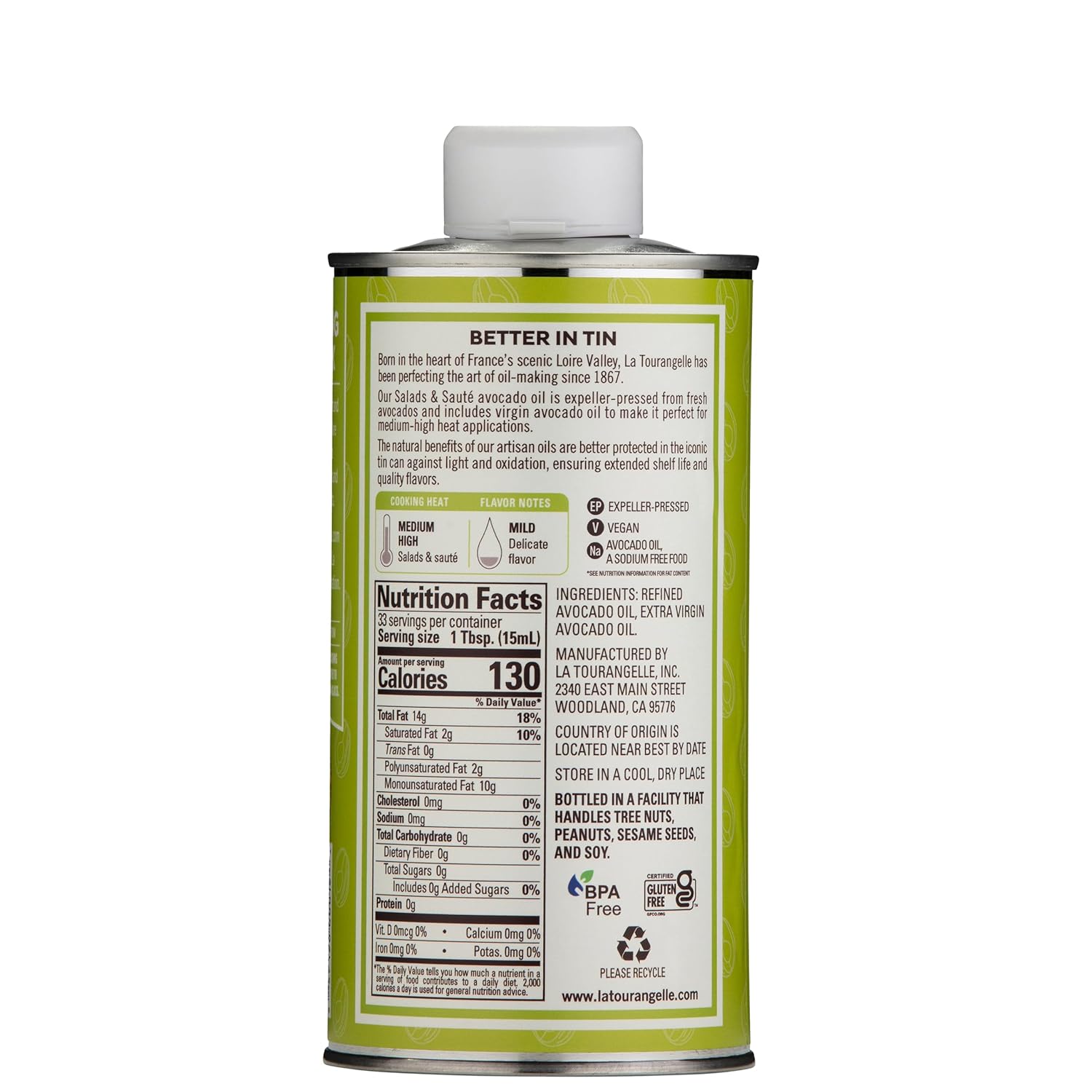 La Tourangelle Avocado Oil 16.9 Fl Oz, All-Natural, Artisanal, Great for Salads, Fruit, Fish or Vegetables, Buttery Flavor