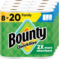 Bounty Quick Size Paper Towels, White, 8 Family Rolls = 20 Regular Rolls (Packaging May Vary)