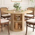 47 inch Round Dining Table for 4, Kitchen Table Dinner Table with 2-Layer Storage Shelf and Wood Slide Door for Home Dining Room Living Room (Natural)