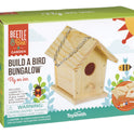 Beetle & Bee Build A Bird Bungalow - DIY Kid Art Craft Outdoor Birdhouse Kit, House Painting Kit for Kids, Hardware Glue Included- 4 Paints, 1 Brush, 7 Wooden Pcs, Chain For Tree Hanging Age 5+