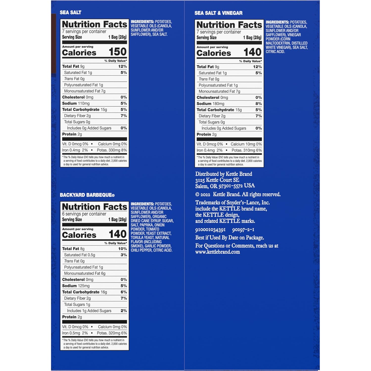 Kettle Brand Potato Chips Variety Pack, 1 Oz, 20 Ct