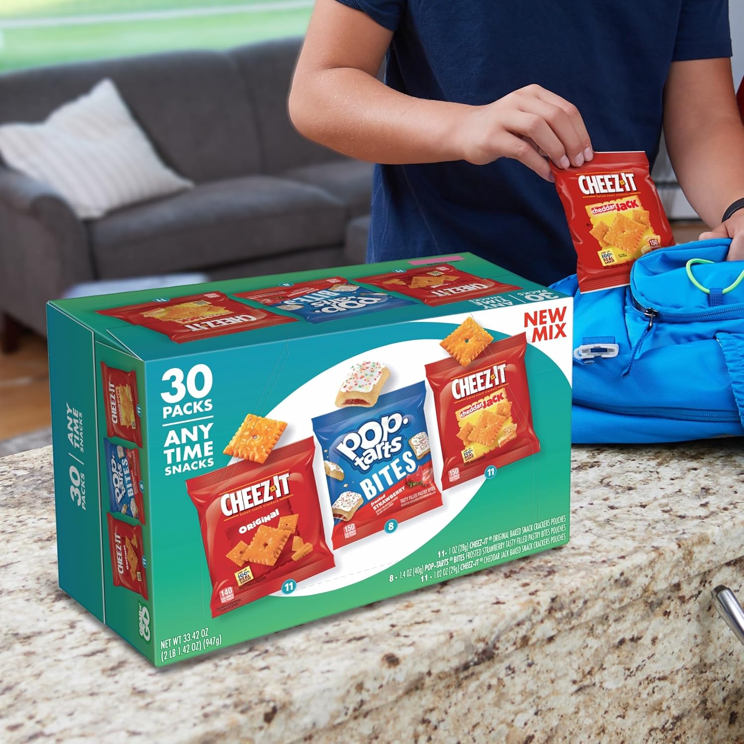 Cheez-It & Pop-Tarts Snacks, Grab 'N Go, Any Time Snacks Variety Pack, 33.42oz Box (30 Count)