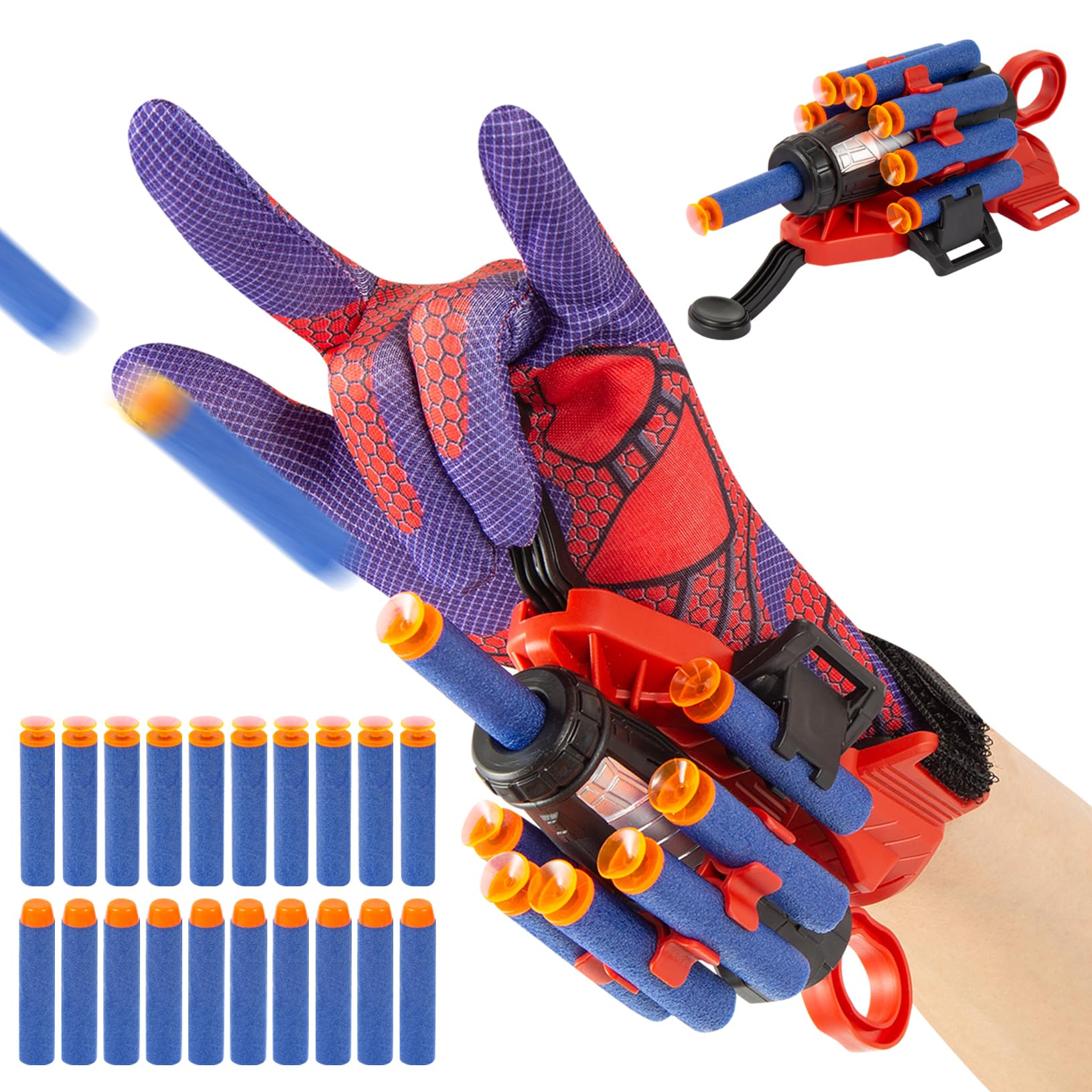 Spider Gloves Man Web Shooter Toy with Wrist, Spider Launcher Gloves Cosplay Toy Set for Kids