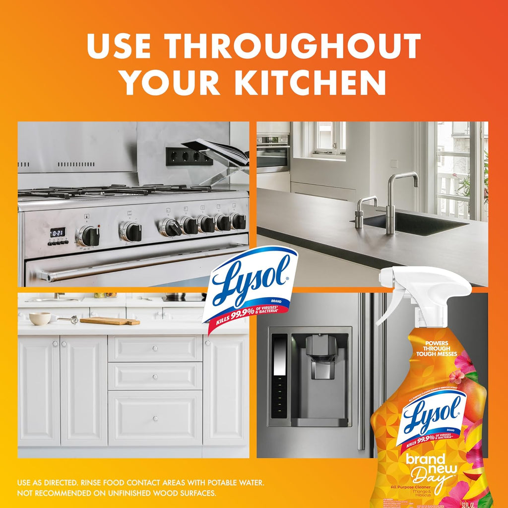Lysol All Purpose Cleaner Spray, Multi-Purpose Disinfecting Spray, Kitchen & Bathroom Cleaner, Mango & Hibiscus Scent, 32 Fl Oz