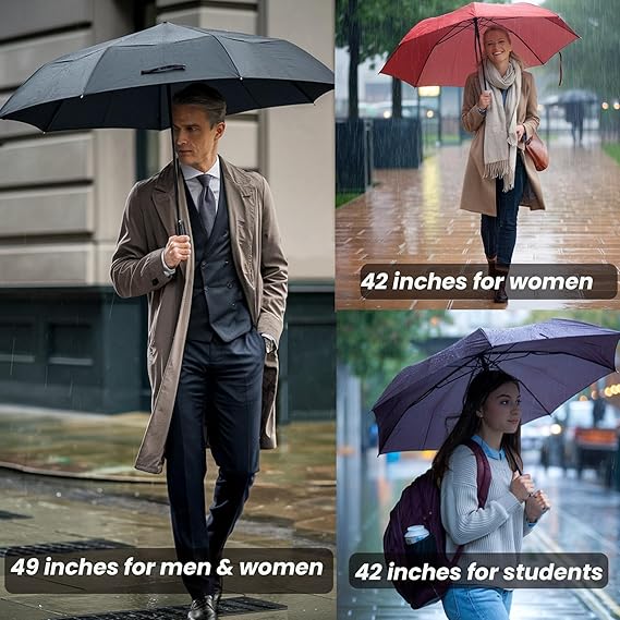 MRTLLOA 42/49 Inch Compact Windproof Travel Umbrella for Rain, Lightweight, Portable, Automatic, Strong, Waterproof Folding Umbrellas for Women, Men and Teenagers