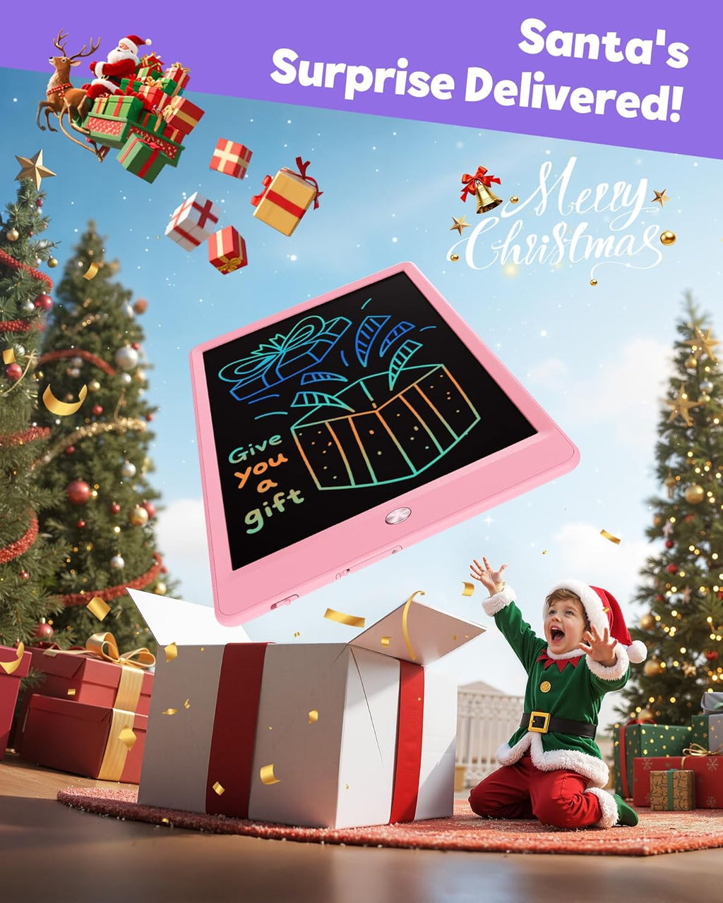 TEKFUN LCD Writing Tablet for Kids, 10-inch Coloring Drawing Pad, Mess Free Doodle Board, Gifts for Girls and Toddlers, Toys for 3 4 5 6 7 8 Year Old Boys (Pink)