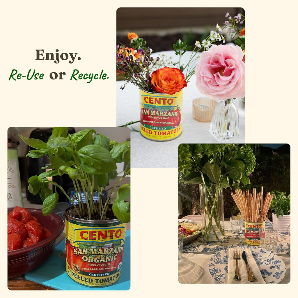 Cento Certified San Marzano Whole Peeled Tomatoes, 28 Oz (Pack of 6), Canned Plum Tomatoes in Thick Puree with Basil, Grown and Processed in Italy