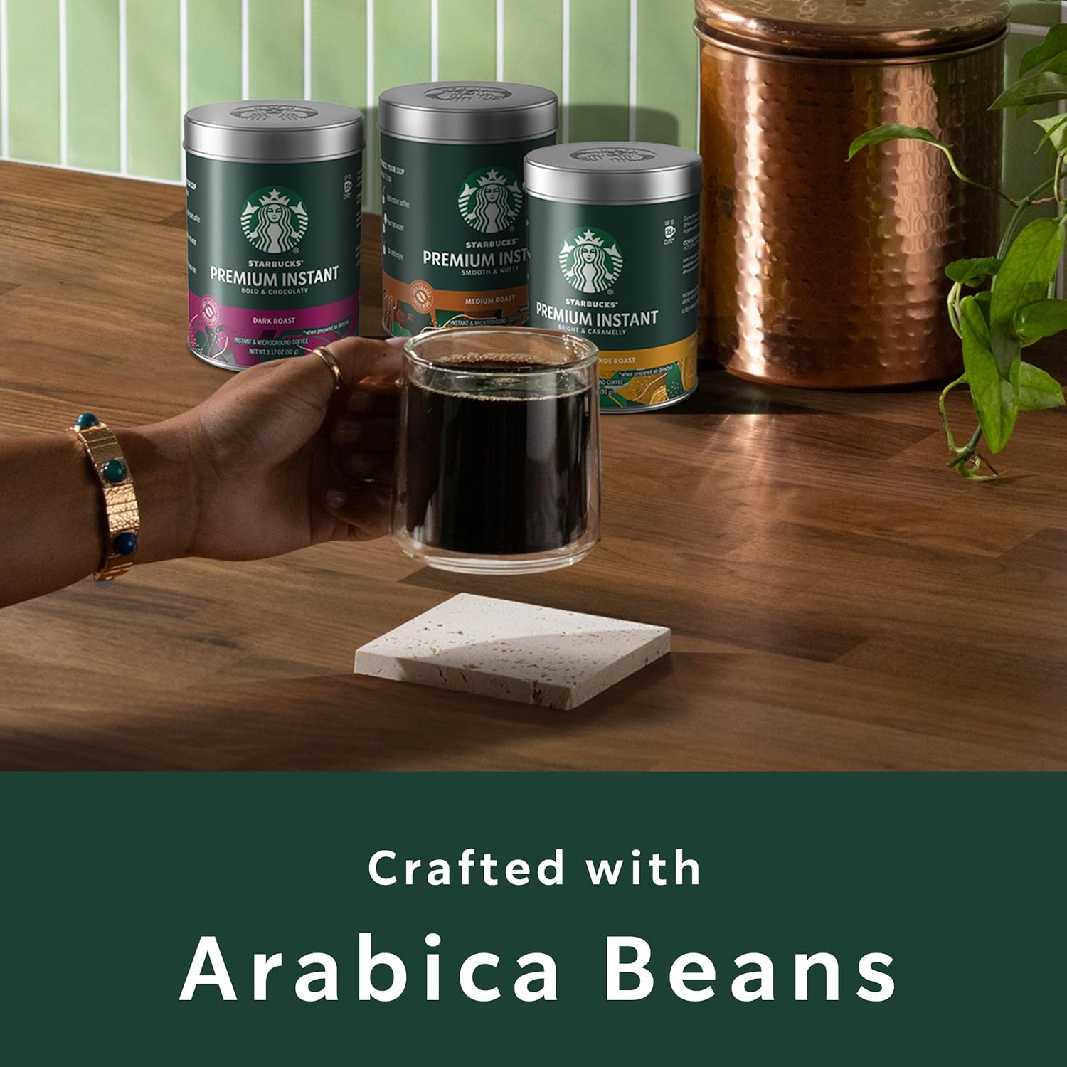 Starbucks Premium Instant Coffee, Dark Roast Coffee, Arabica Beans, Three 3.17 oz Tins