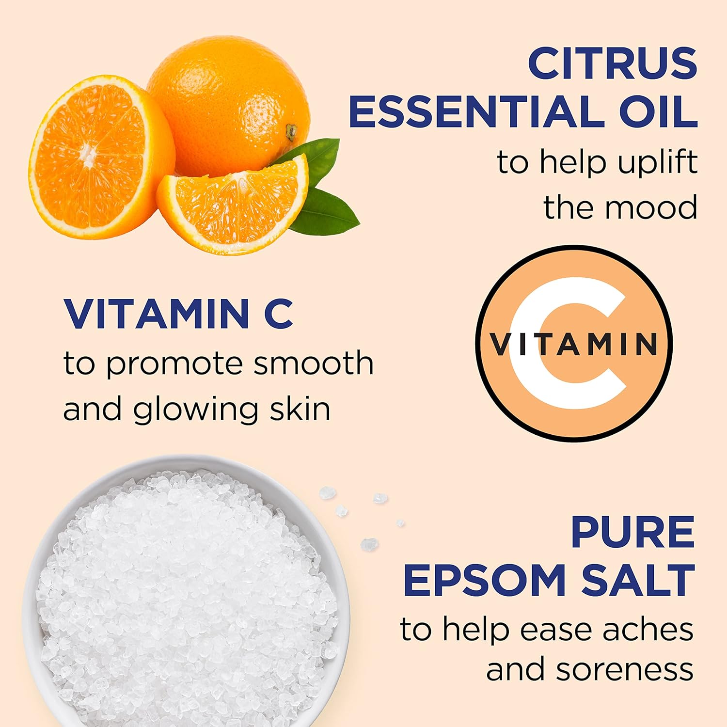 Dr Teal's Pure Epsom Magnesium Salt Soak, Glow & Radiance with Vitamin C & Citrus Essential Oils, 3 lbs