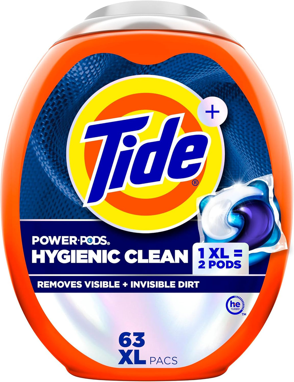 Tide Hygienic Clean Heavy 10x Duty Power PODS Laundry Detergent Pacs Original 63 count For Visible and Invisible Dirt (Pack of 1)
