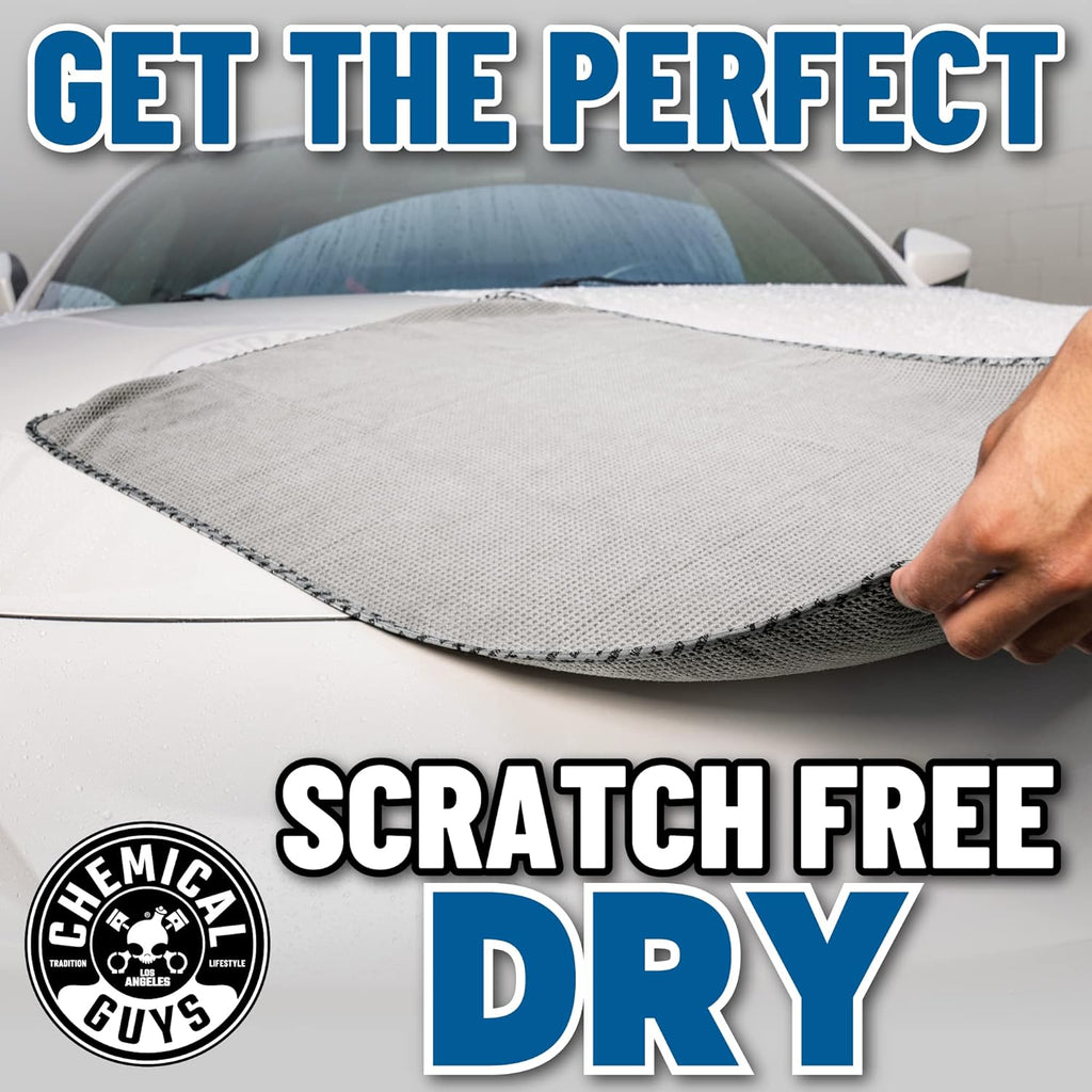 Chemical Guys Waffle Weave Gray Matter Microfiber Drying Towel - 25" x 36", 70/30 Blend Microfiber Towel with Silk Edging for Scratch-Free Car Drying, Ultra Absorbent and Safe for All Surfaces