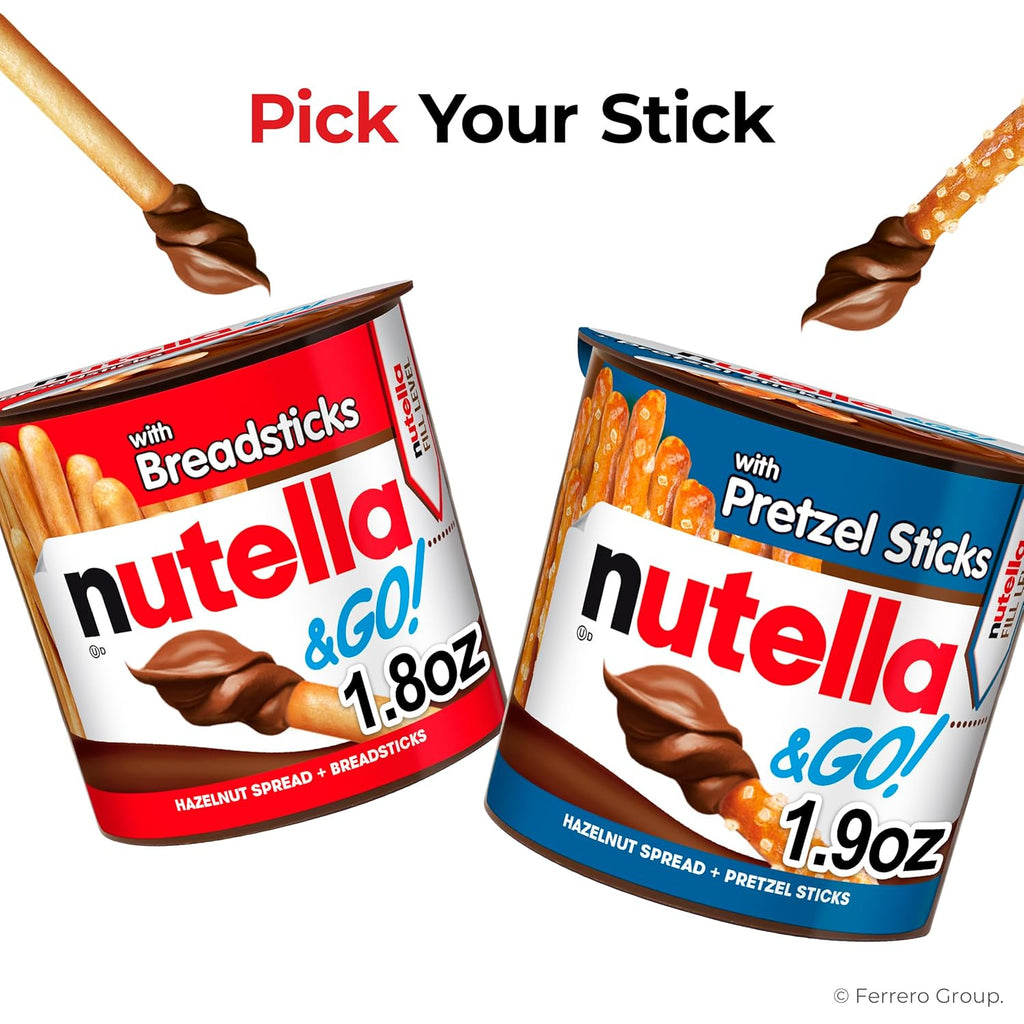 Nutella & GO! Chocolate Hazelnut Spread with Cocoa + Pretzel Sticks, 12 Snack Packs, 1.9 oz Each