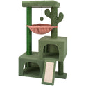 AIWIKIDE 37.4" Cactus Cat Tree Tower with Twin Cat Condos for Indoor Cats, All-in-One Activity Center with Cat Scratching Post Cozy Sleeping Perch Hammock and Toy Balls,Green