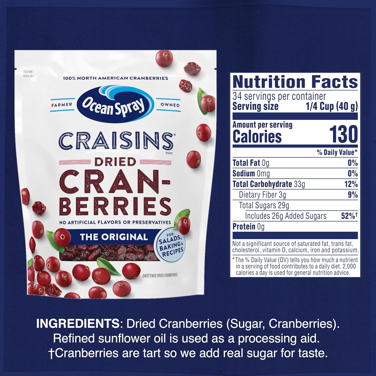Ocean Spray® Craisins® Original Dried Cranberries, Dried Fruit, 48oz
