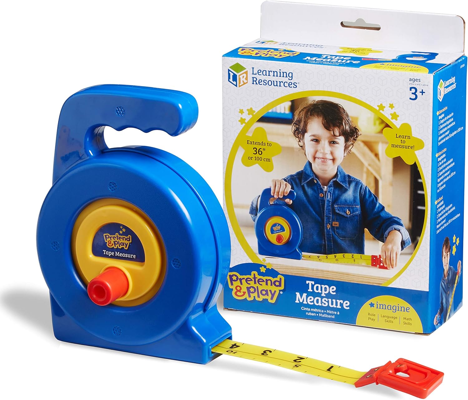 Learning Resources Pretend Play 3" Long Tape Measure - Kids Construction Toys, Preschool Activities, Pretend Play For Toddlers , Height Measurement Counting Tool, Fine Motor Skills, Homeschool