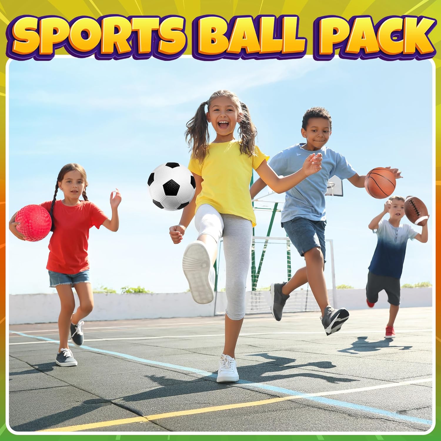 Bedwina Sports Balls for Kids & Toddlers - 5-inch Sports Balls Set Includes Football, Small Soccer Ball, Basketball, and Playground Balls, Fun Indoors & Outdoor Toys (Hand Pump Included)