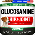 Glucosamine Treats for Dogs - Joint Supplement w/Omega-3 Fish Oil - Chondroitin, MSM - Advanced Mobility Chews - Joint Pain Relief - Hip & Joint Care - Chicken Flavor - 120 Ct - Made in USA