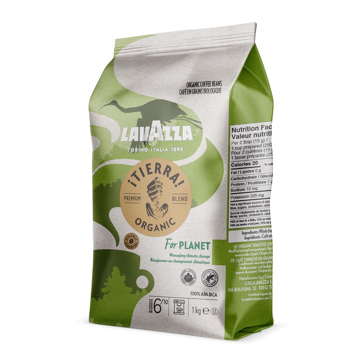 Lavazza ¡Tierra! Organic for Planet Whole Bean Coffee, Light Roast, 100% Arabica, 2.2 lb Bag (pack of 1)