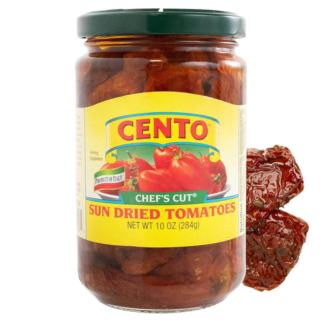 Cento Chefs Sun Dried Tomatoes in Oil & Spices for Pasta, Salad & Antipasto - Grown and Processed in Italy - Gluten-Free, Non-GMO, Low Sodium Italian Tomatoes - 10 Ounce Jar