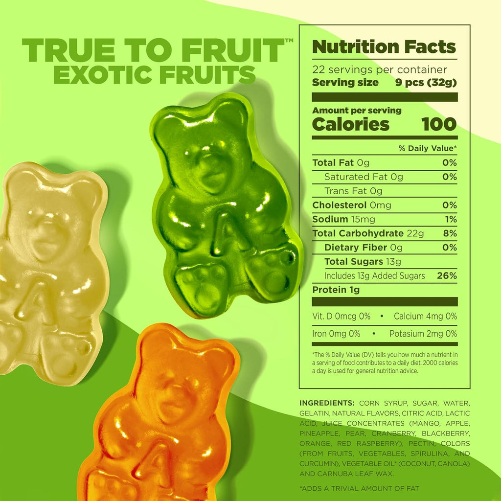Albanese World's Best True to Fruit Exotic Fruits | 25oz Bag of Candy | 8 Natural Flavors and Colors, Soft Gummy Bears | Fuji Apple and More | Tastes like Real Fruit Picked at the Peak of Ripeness