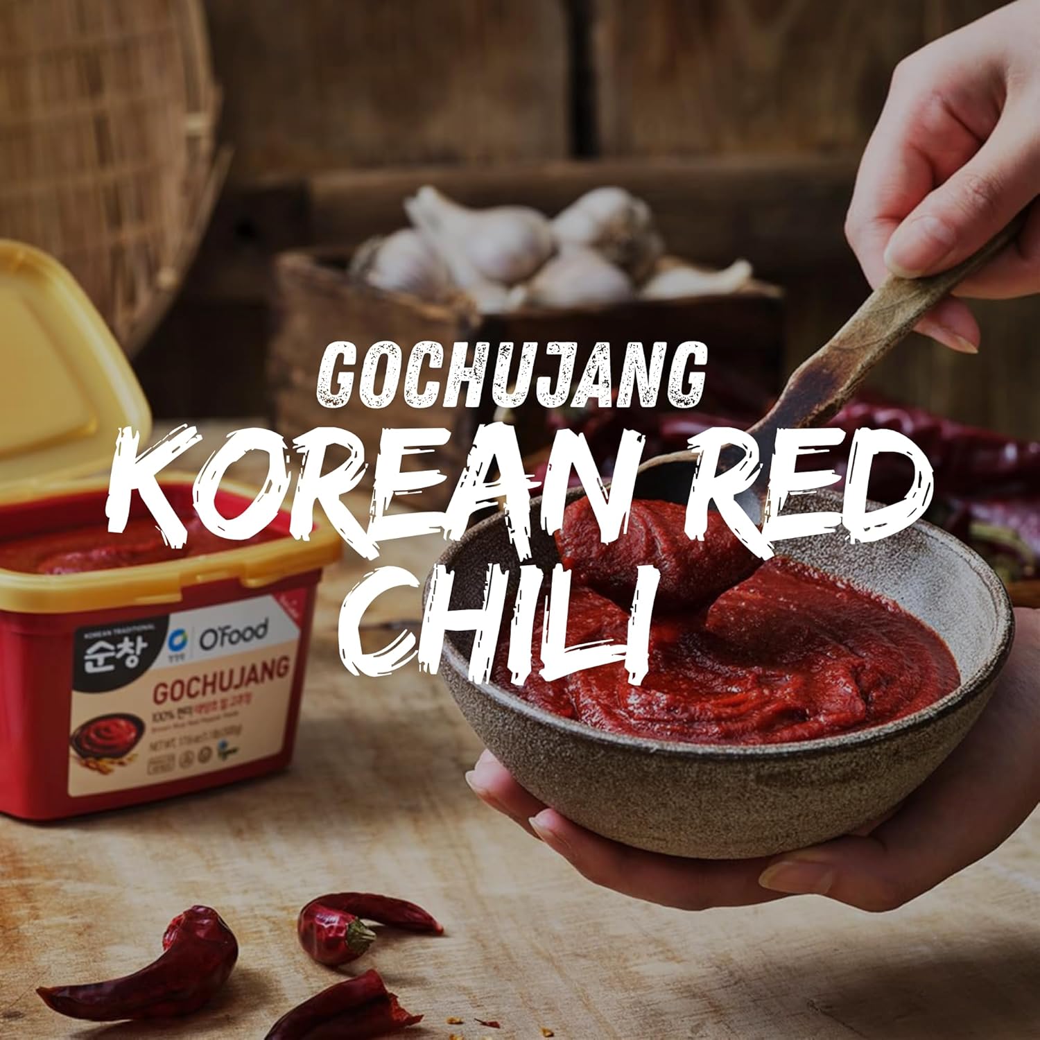 Gochujang – Korean Red Chili Paste [ Medium | 1.1 lb (500g) ] – 0 Fat/ 0 Cholesterol / (40 Calories/Serving) | Spicy & Sweet Savory Fermented Sauce | Great for Bibimbap, Marinades, Stews & BBQ - O’food