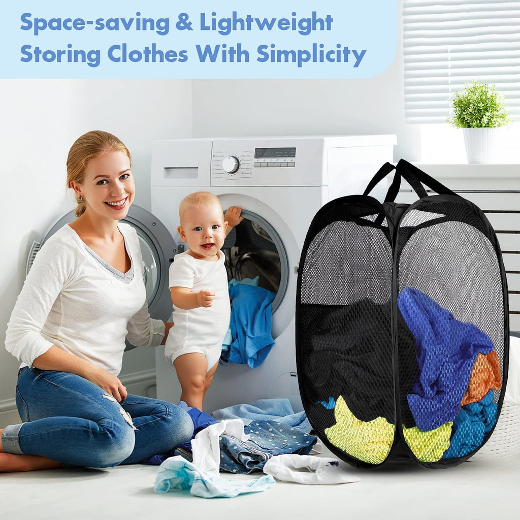 DUCOO Pop Up Hamper, 1 PCS Mesh Pop Up Laundry Hamper, Foldable Mesh Laundry Basket with Space-Saving Design for Home, Dorm, Travel & Storage - Black