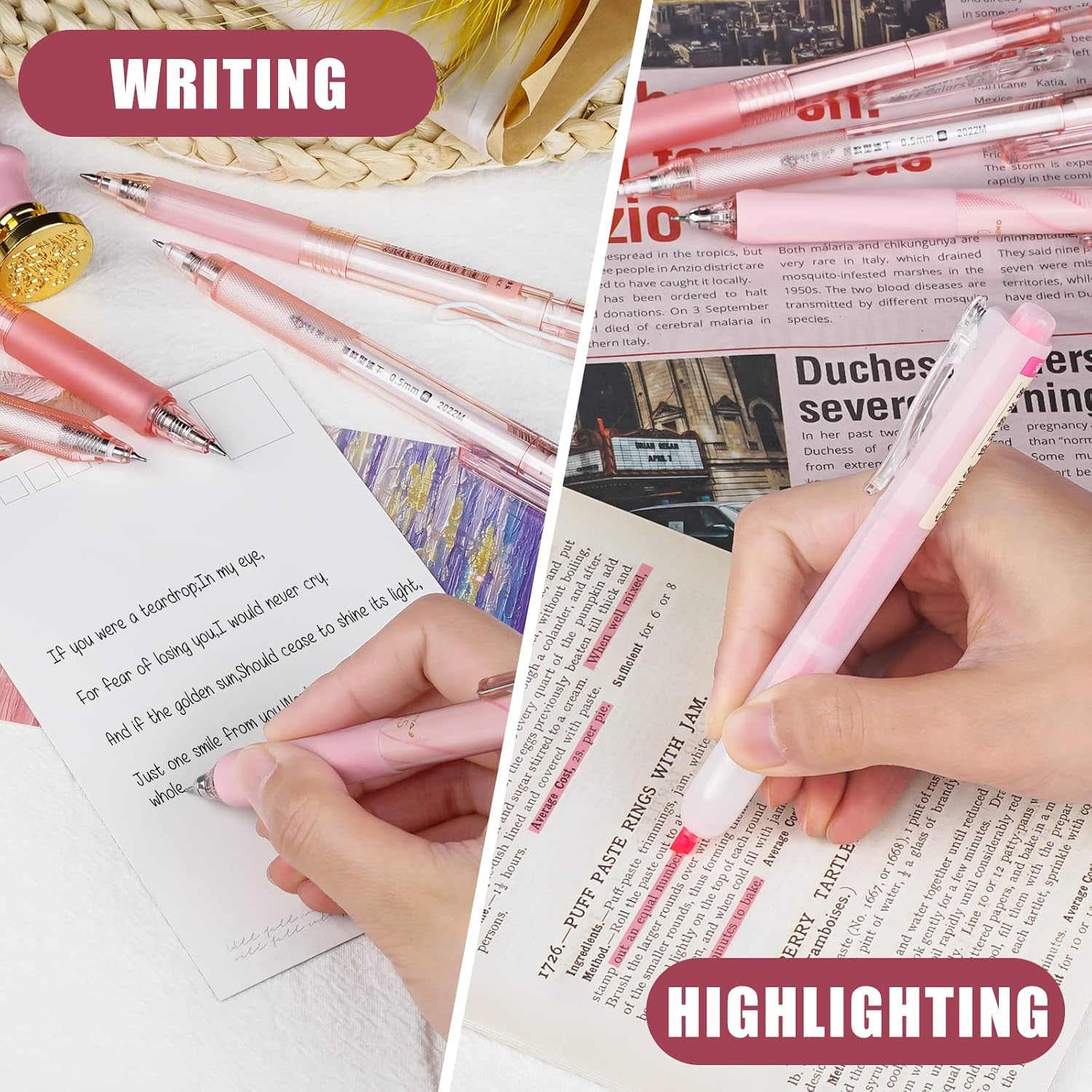 Four Candies Rose Series Gel Pens, Cute Writing Pens with Black & Pink Ink, 0.5 mm Smooth Fine Point, School Office Supplies Girly Stationery Aesthetic Desk Accessories for Women, Set of 12