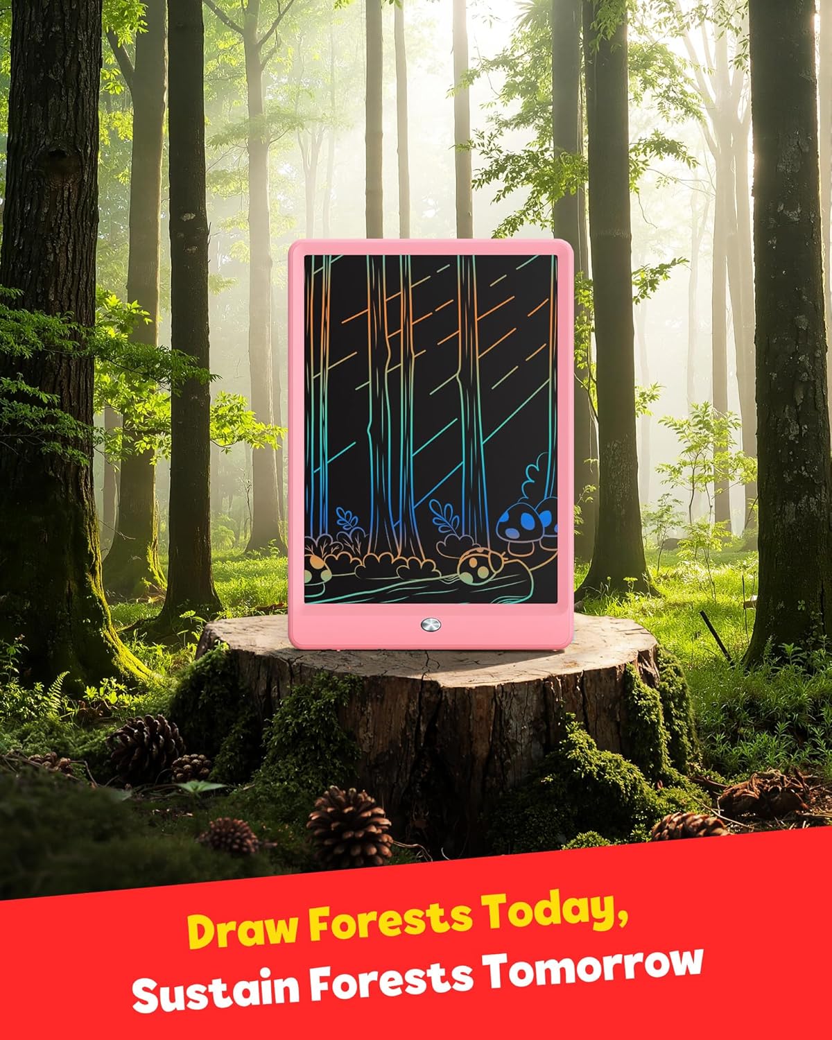 TEKFUN LCD Writing Tablet for Kids, 10-inch Coloring Drawing Pad, Mess Free Doodle Board, Gifts for Girls and Toddlers, Toys for 3 4 5 6 7 8 Year Old Boys (Pink)