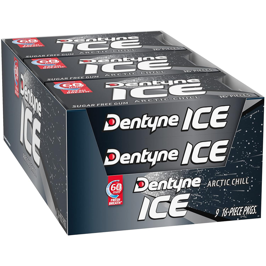 Dentyne Ice Arctic Chill Sugar Free Gum, 9 Packs of 16 Pieces (144 Total Pieces)