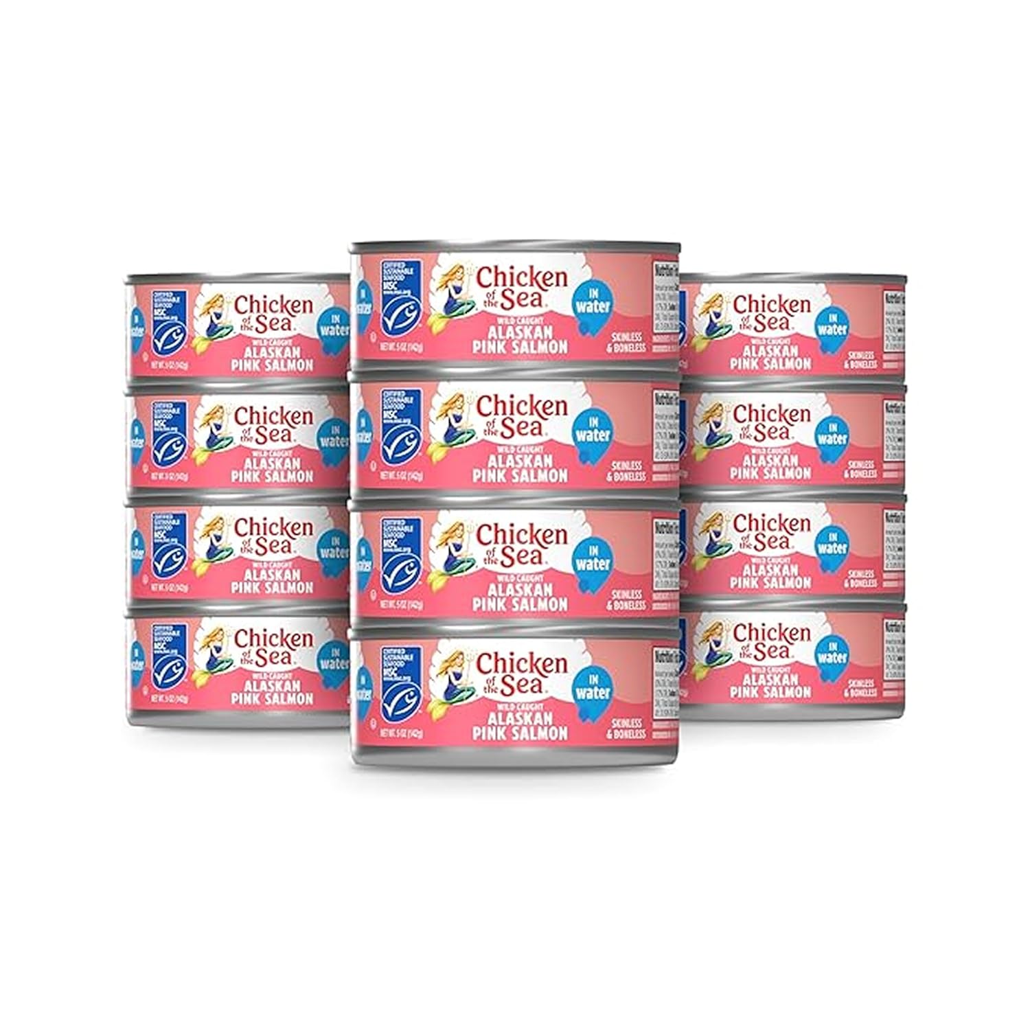 Chicken of the Sea Alaskan Pink Canned Salmon in Water, 5 Ounce Cans, 12-Count – High Protein Skinless & Boneless Wild Caught Salmon – Delicious Wild Salmon for Burgers, Pasta, & More
