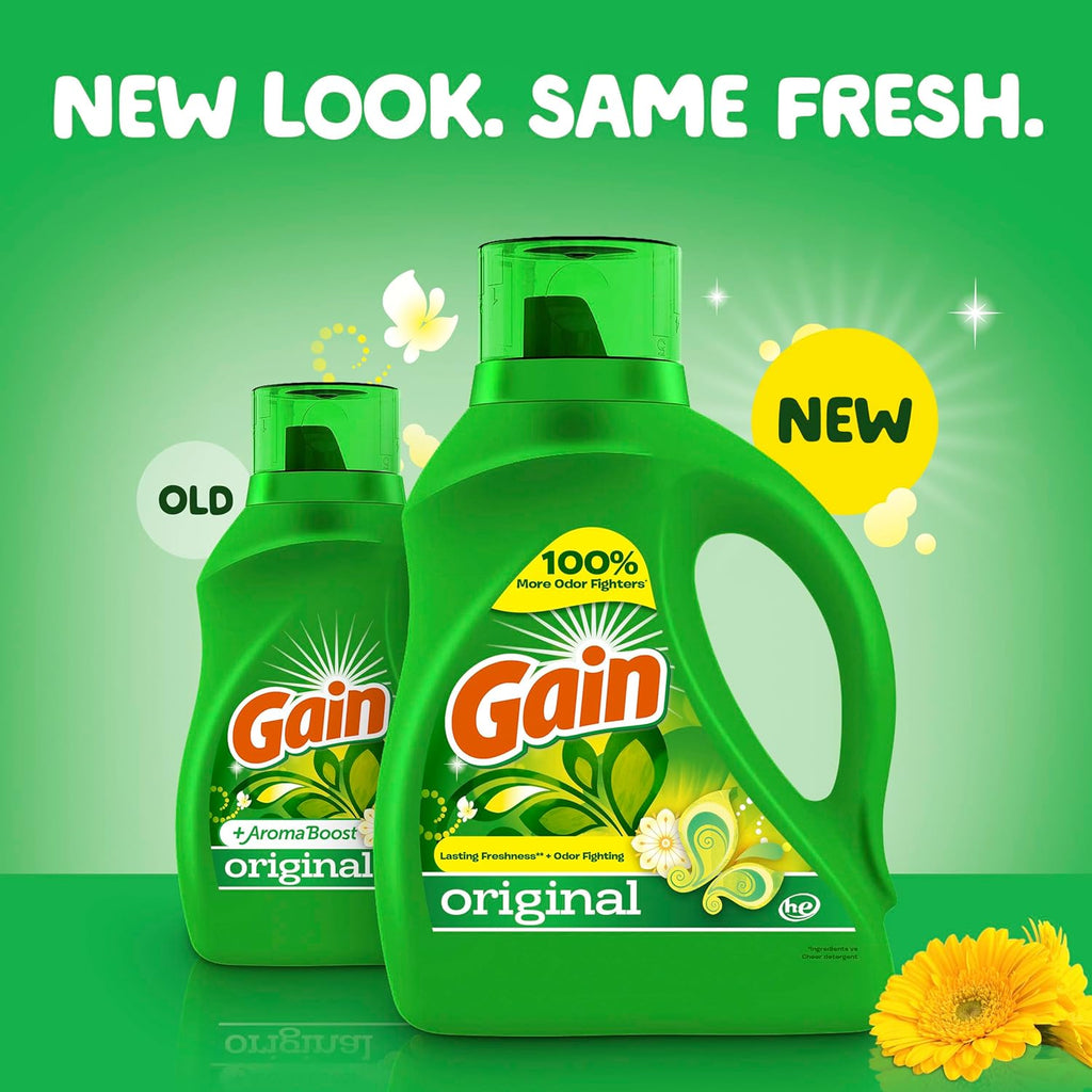 Gain Liquid Laundry Detergent, Original Scent, 194 fl oz, 134 loads, Freshness + Odor Fighting, Laundry Detergent Liquid Soap