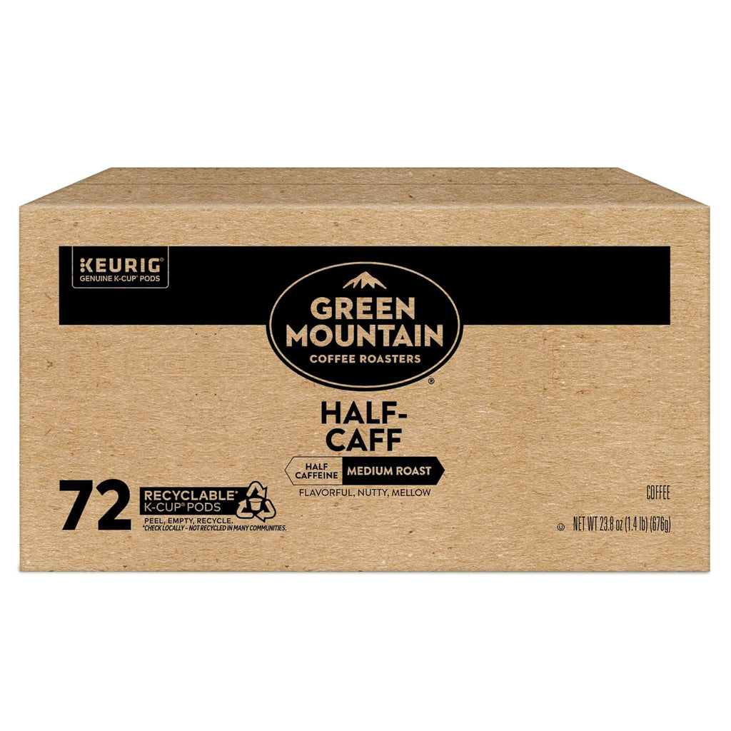 Green Mountain Coffee Roasters Half Caff Keurig Single-Serve K-Cup pods, Medium Roast Coffee, 72 Count