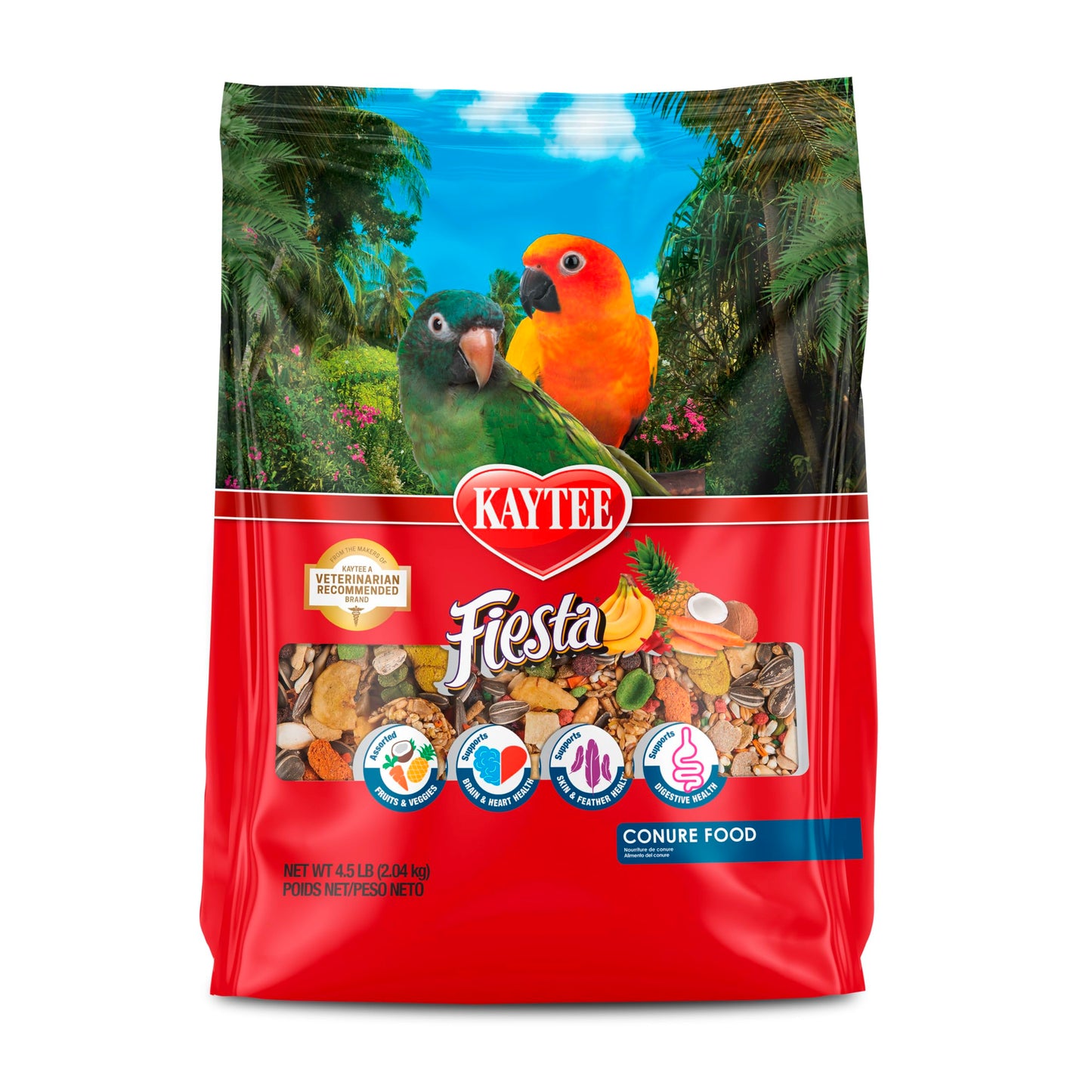 Kaytee Fiesta Conure Food, Nutritious and Fun Blend, Supports Skin, Feather, Digestion, Brain and Heart Health, 4.5 pounds