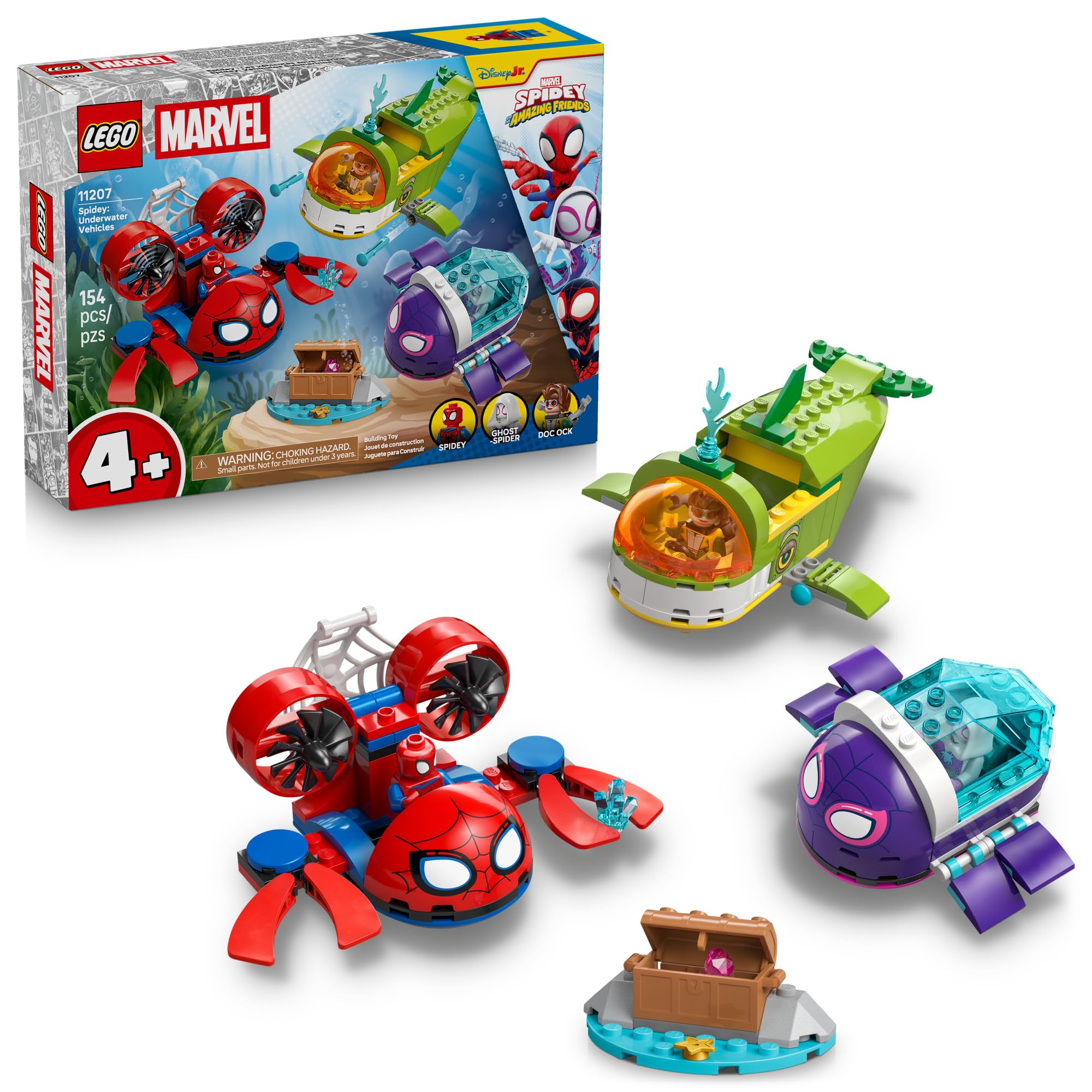 LEGO Marvel Spidey and His Amazing Friends Spidey: Underwater Vehicles Building Toy for Kids - Super Hero Pretend Play Set for Preschool Boys & Girls, Ages 4+ - Gift Idea for Birthdays - 11207