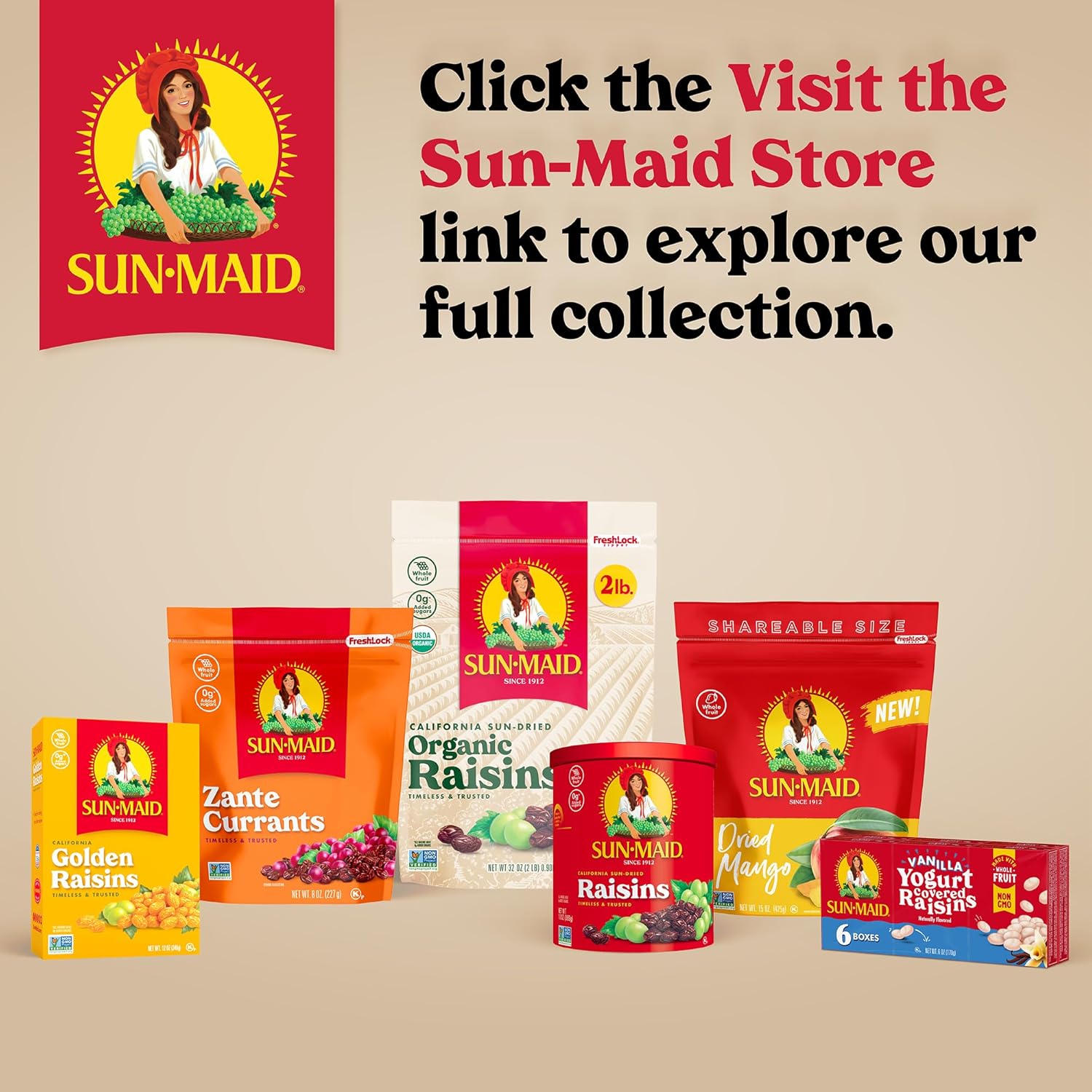 Sun-Maid California Sun-Dried Raisins - (2 Pack) 32 oz Resealable Bag - Dried Fruit Snack for Lunches, Snacks, and Natural Sweeteners