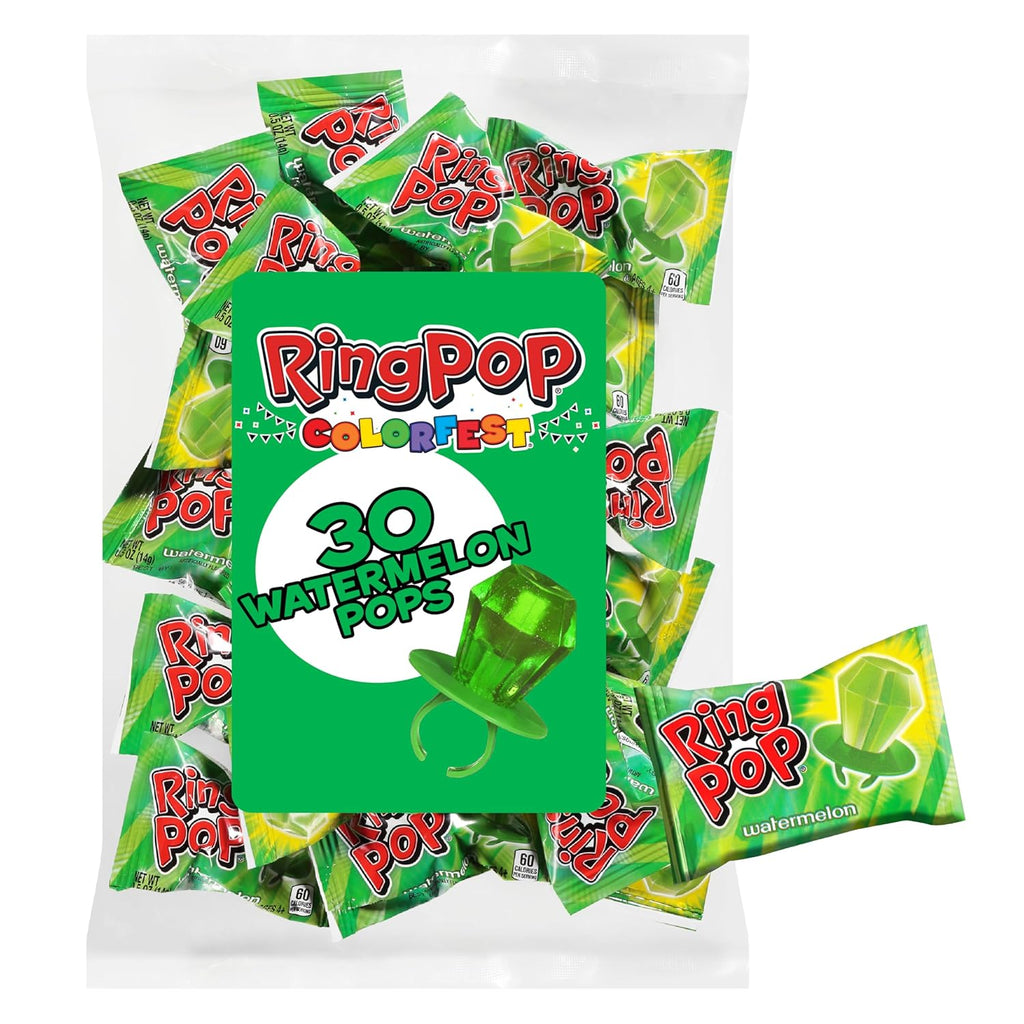 Ring Pop Green Easter Candy Lollipops, 30Ct Bulk Candy Individually Wrapped in Green Watermelon Flavor, Full Size, Fun St. Patrick’s Day Party Favors, Birthday Parties, Easter Basket Stuffers