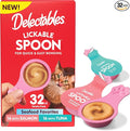 Delectables Lickable Spoon Handheld Wet Cat Treats Made with Real Salmon & Tuna, Creamy Puree, Mess Free, Quick & Easy, Grain-Free, No Added Fillers, No Added Preservatives, Variety Pack, 32ct