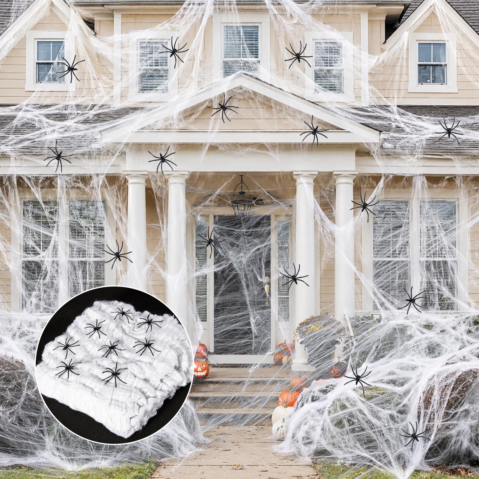 MAQIHAN 1000 sqft Spider Webs Halloween-Decorations Halloween Spider Web Cobwebs Halloween Decorations with 40 Fake Spiders Super Stretch Cobwebs for Halloween Decor Outdoor