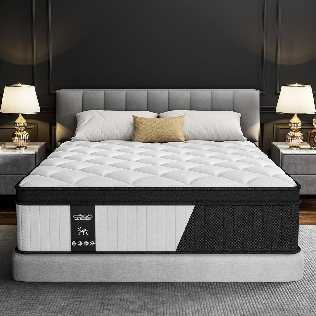 12 Inch King Size Mattress - 2025 Upgraded Hybrid Cooling Gel Memory Foam & Pocket Coils, Medium Firm Mattress in a Box for Back Neck Pain Relief, Motion Isolation, Edge Support, Breathable, White