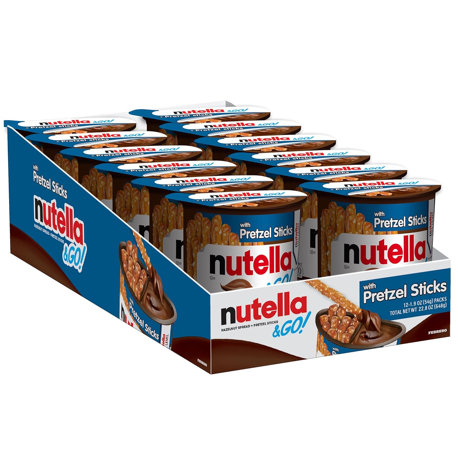 Nutella & GO! Chocolate Hazelnut Spread with Cocoa + Pretzel Sticks, 12 Snack Packs, 1.9 oz Each