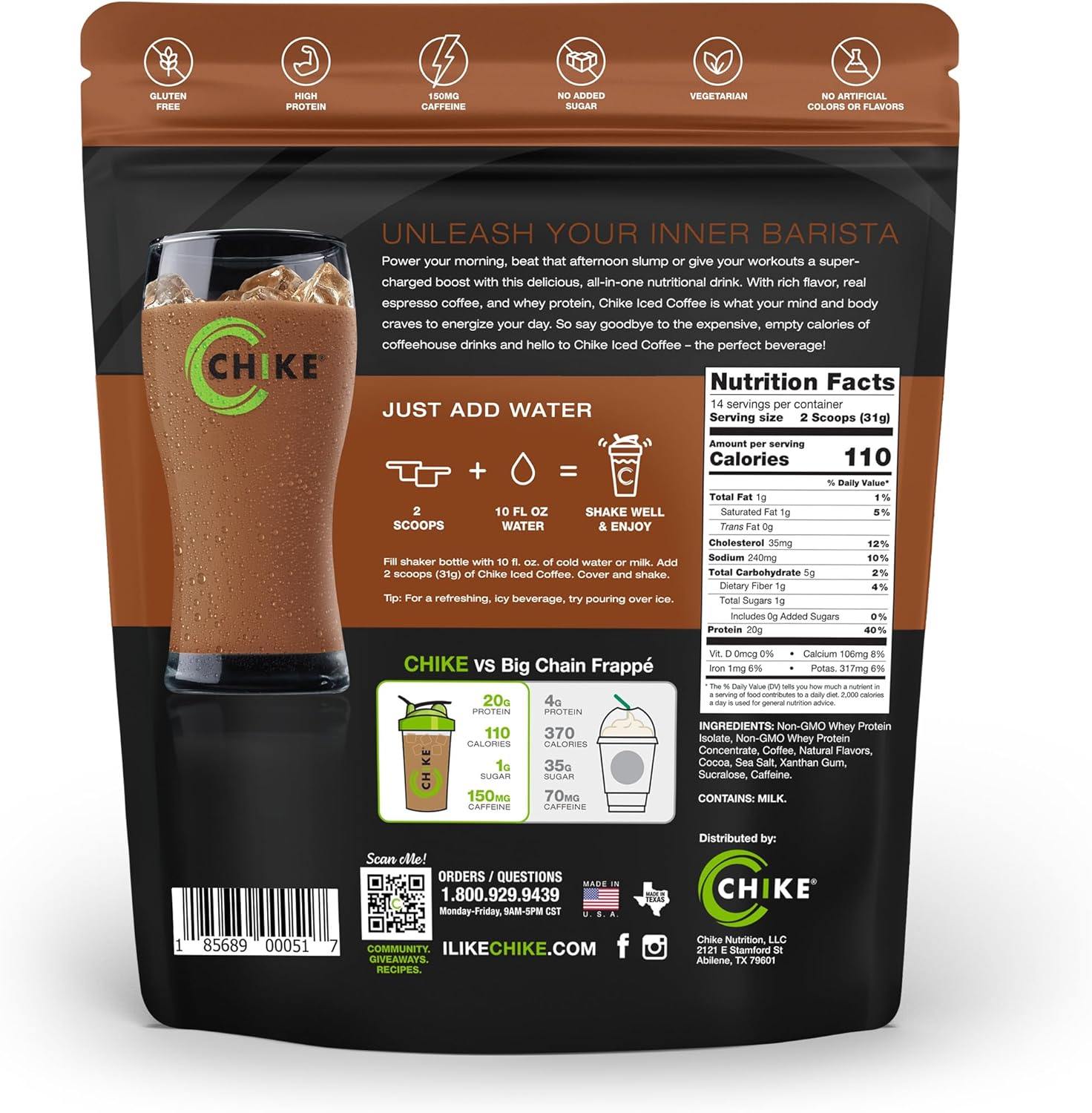 Chike Mocha High Protein Iced Coffee, 20 G Protein, 2 Shots Espresso, 1 G Sugar, Keto Friendly and Gluten Free, 14 Servings (15.3 Ounce)